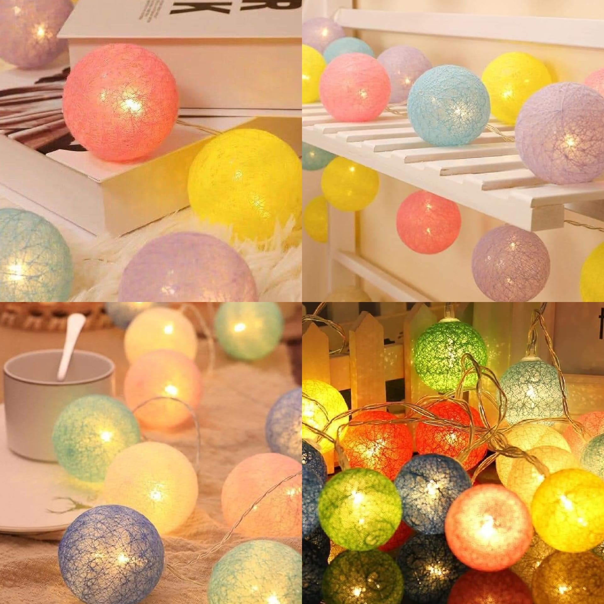 Cotton Multicolor Ball Fairy Lights